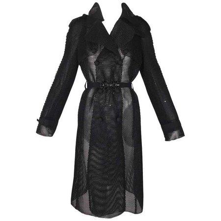 Dolce and Gabbana Black Sheer Fishnet Mesh Trench Coat Long Jacket For Sale at 1stdibs