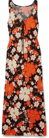 Lace-up Floral-print Stretch-jersey Maxi Dress - Orange