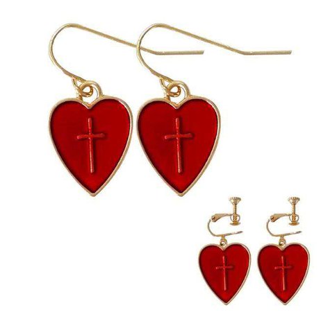 itGirl Shop | RED HEARTS CROSSES METALLIC SASSY EARRINGS