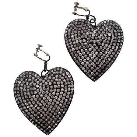 Large Black Hearts Earrings : A Connoisseur's Collection | Ruby Lane