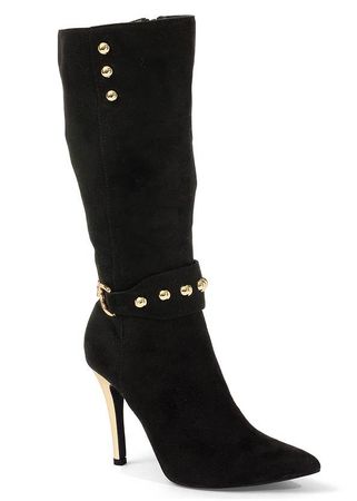 Gold Statement Heel Boots in Black | VENUS
