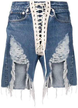 lace-up distressed shorts