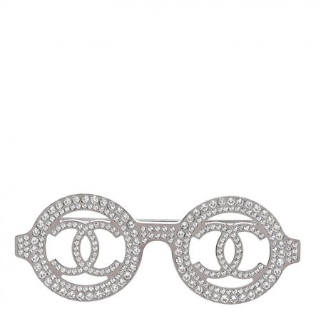 CHANEL Crystal CC Sunglasses Brooch Silver 473227