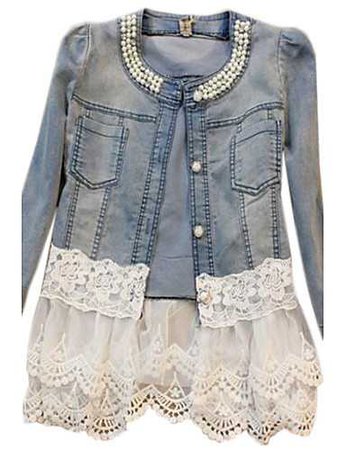 Women's Cotton Denim Jacket-Solid Colored,Patchwork / Lace / Spring / Fall 2710676 2018 – $20.69