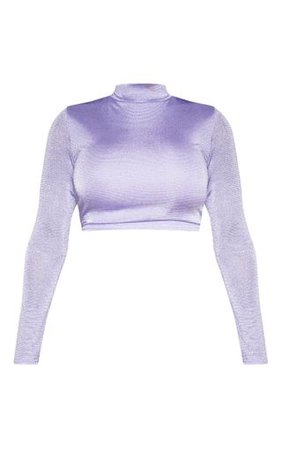 Shape Lilac Glitter High Neck Long Sleeve Crop Top | PrettyLittleThing