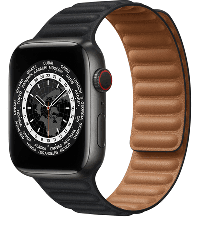 APPLE WATCH EDITION SERIES 7 45mm Space Black Titanium Case with Midnight Leather Link