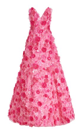 3d Floral Applique Silk Gown By Carolina Herrera | Moda Operandi