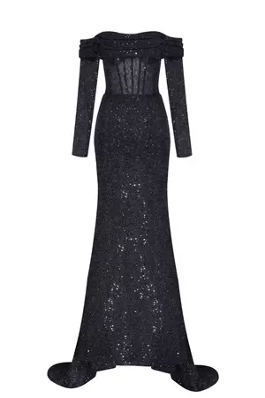 Elegant black off-the-shoulder sparkling maxi dress ➤➤ Milla Dresses - USA, Worldwide delivery