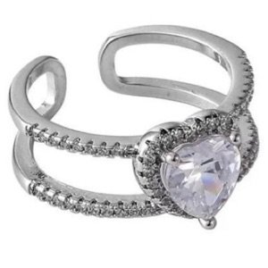 silver heart diamond ring