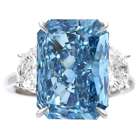 GIA Exceptional Certified 3.20 Carat Fancy Intense Blue Radiant Cut Diamond Ring