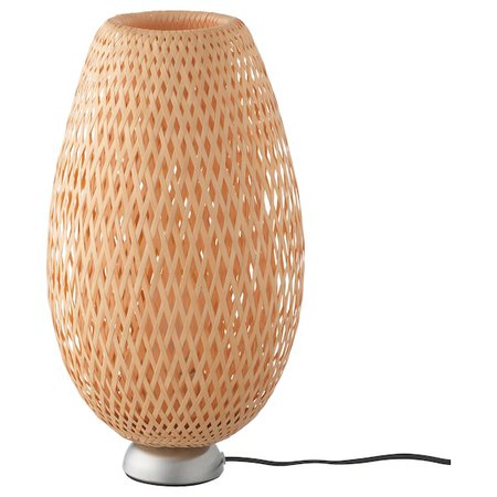 BÖJA Table lamp with LED bulb - nickel plated, bamboo - IKEA