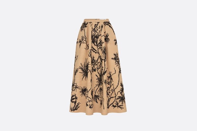 Flower Natural Dior Tussah Silk Skirt with Raffia Effect - Ready-to-wear - Woman | DIOR