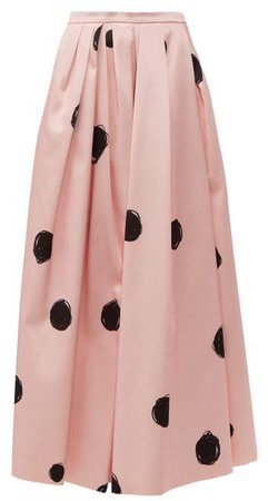 Dot Print Cotton Blend Satin Midi Skirt - Womens - Pink