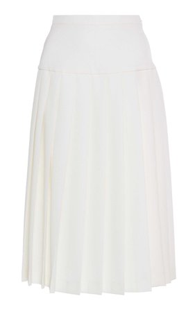 ALESSANDRA RICH High-Waisted Pleated Wool-Crepe Skirt