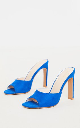 Blue Flat Heel Peep Toe Mule Heel | Shoes | PrettyLittleThing
