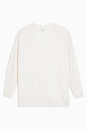 Ivory Ribbed Longline Knitted Jumper With Cashmere | Topshop