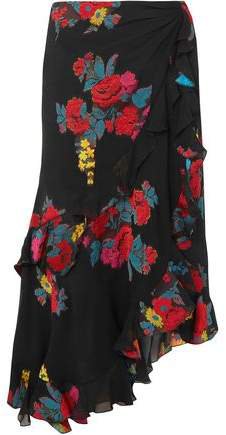 Asymmetric Floral-jacquard Midi Skirt
