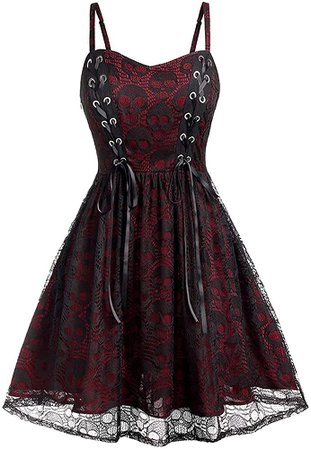 Amazon.com: FRETRG Goth Dress for Women Cool Lace Up Irregular Hem Sleeveless Steampunk Gothic Halloween Pumpkin Camisole Mini Dresses (01 Red, XL) : Clothing, Shoes & Jewelry