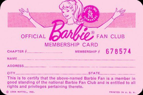 official Barbie fan club membership card