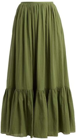 Loup Charmant - Flores Tiered Cotton Maxi Skirt - Womens - Khaki