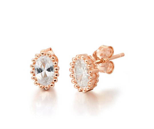 Jewelcity | Jewellery | oval cz earring studs rosde gold