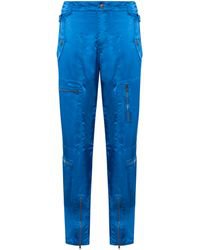 Glossy Satin Multi-Pocket Trousers Man Blue Moschino