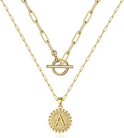 Amazon.com: Dainty Layering Initial Necklaces for Women, 14K Gold Plated Coin Pendant Gold Necklaces for Women Gold Paperclip Chain A Initial Necklaces Gold Layered Necklaces for Women Simple Cute Gold Jewelry: Clothing, Shoes & Jewelry