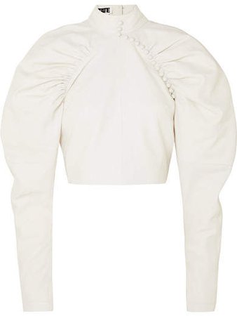 Kim Button-detailed Leather Top - White