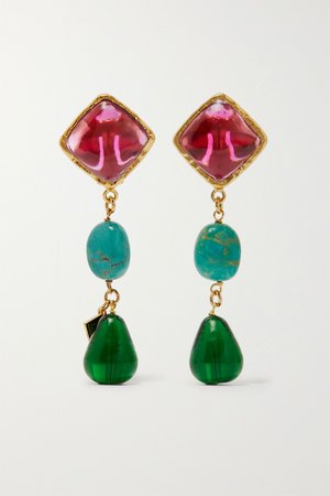 Gold Gold-plated, glass and turquoise clip earrings | Loulou de la Falaise | NET-A-PORTER