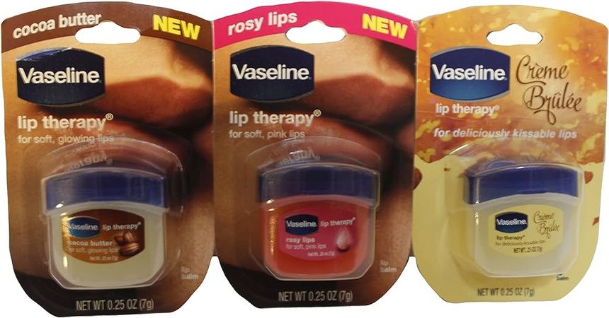 Amazon.com : Vaseline Lip Therapy Bundle - Creme Brulee, Rosy Lips & Cocoa Butter, 0.25 Ounce (Pack of 3) : Beauty & Personal Care