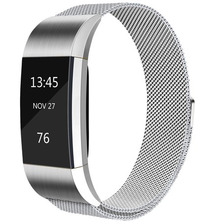Tobfit Compatible Metal Band Replacement for Fitbit Charge 2 Bands (2 Size), Milanese Loop Mesh Smooth Stainless Steel Strap with Magnetic Closure Compatible for Fitbit Charge 2, Silver, Large-fitbit charge 2 bands-Tobfit