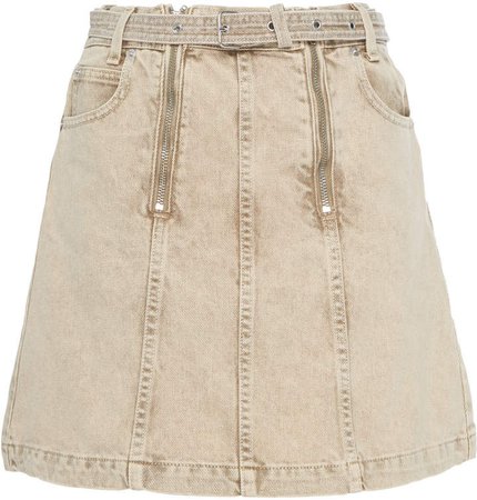 PSWL Belted Zip-Detailed Denim Mini Skirt Size: 4