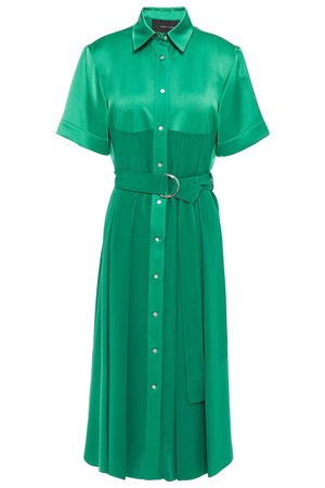 Green Belted paneled satin-crepe midi dress | CEDRIC CHARLIER