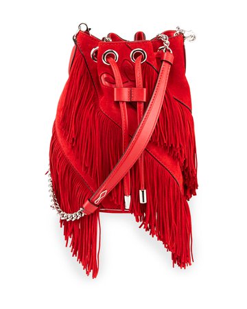 Christian Louboutin Mary Jane Suede Fringe Bucket Bag | Neiman Marcus