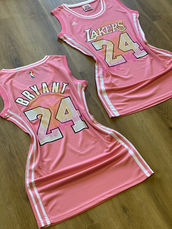 Lakers Bryant Pink Stripe Side Throwback Jersey Dress | Dollfayce Playhouse