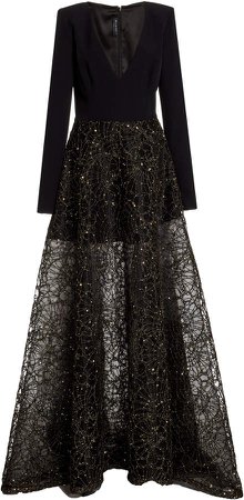 Burnett New York Embroidered Gown Mbroidered Skirt Gown