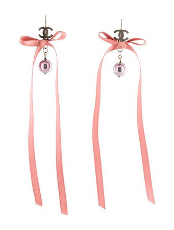 Chanel Faux Pearl & Ribbon Drop Earrings - Earrings - CHA335778 | The RealReal