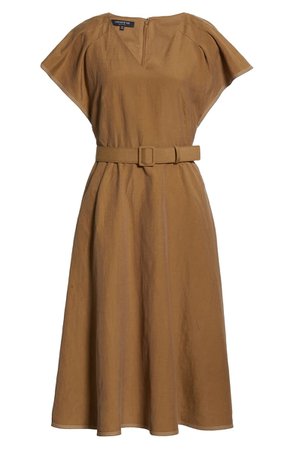 Lafayette 148 New York Kline Belted Silk & Linen Midi Dress | Nordstrom