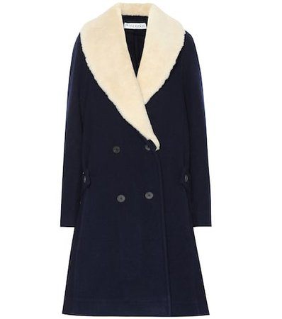 Shearling-collar wool coat