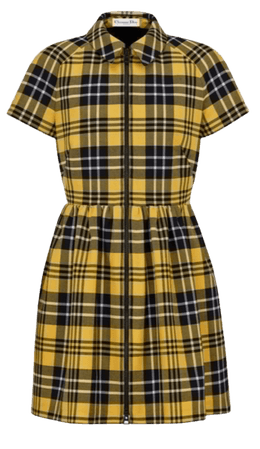 ZIPPED DRESS Yellow and Black Check'n'Dior Wool Twill