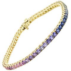 6.63 Carat Rainbow Sapphire 18 Karat Yellow Gold Bracelet For Sale at 1stdibs