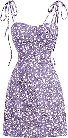 Floerns Women's Summer Floral Cherry Print A Line Short Cami Dress Lilac Purple S at Amazon Women’s Clothing store