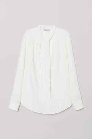 Blouse with Tie Collar - White