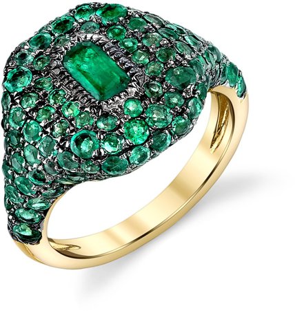 Pave Emerald Pinky Ring