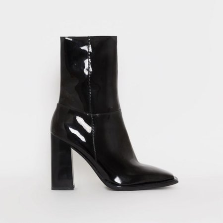 Chelsey Black Patent Block Heel Ankle Boots