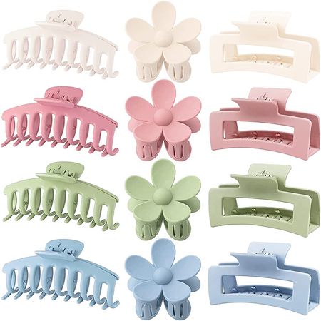 Amazon.com: 12 Pack Large Hair Claw Clips Flower Hair Clips Big Claw Clips for Thick Hair, Big Hair Clips Square Matte Strong hold for Thin Hair,Cute Hair Clips for Women, 3 Styles Claw Hair Clip for Thick Thin Hair : Beauty & Personal Care