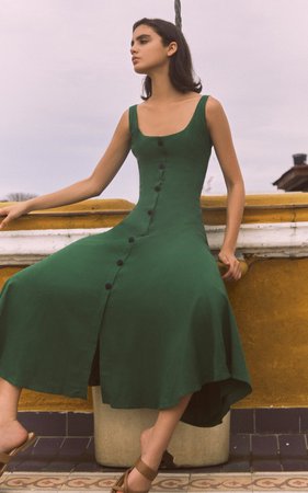 Baru Buttoned Linen Midi Dress by Andres Otalora | Moda Operandi