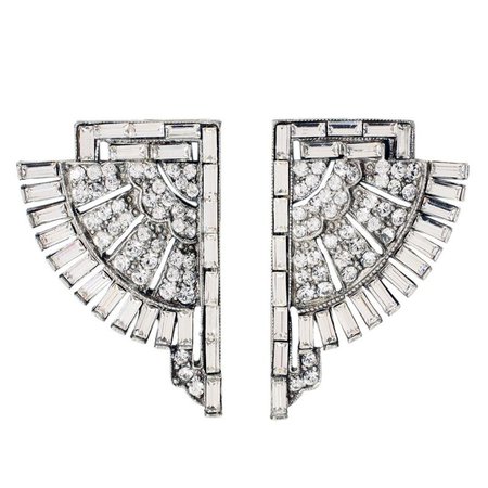 Modern Deco Crystal Fan Clip Earrings | Ben-Amun | Ben-Amun