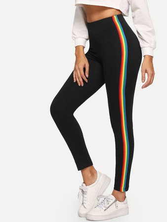Rainbow Side Leggings -ROMWE