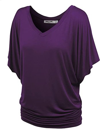 Lock and Love Women's Solid Short Sleeve Boat Crew Neck V Neck Dolman Top XS - 5XL Plus Size at Amazon Women’s Clothing store